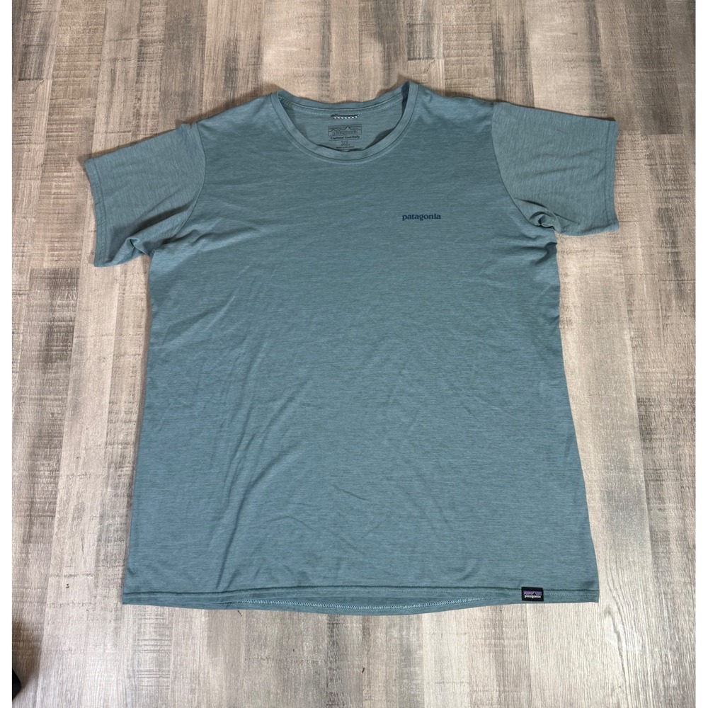 Patagonia Capilene Cool Daily Graphic Shirt Mens XL Blue Green Wave Logo S/S